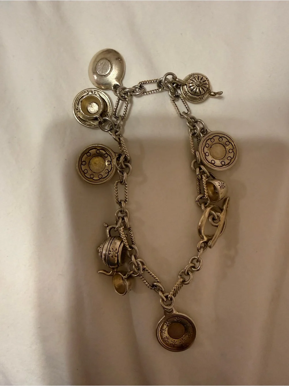 Silver-Tone Tea Set Charm Bracelet in Silver